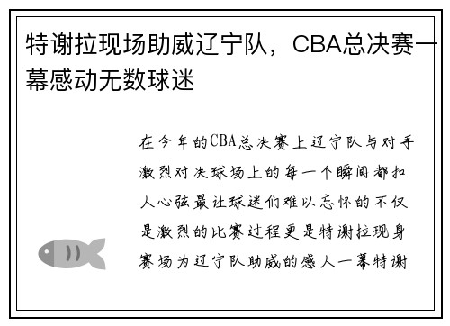 特谢拉现场助威辽宁队，CBA总决赛一幕感动无数球迷